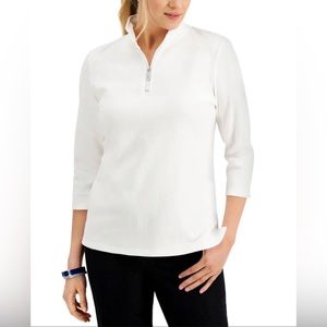 (L) $36.50|Karen Scott Cotton Quarter Zip-Neck, Bright White
